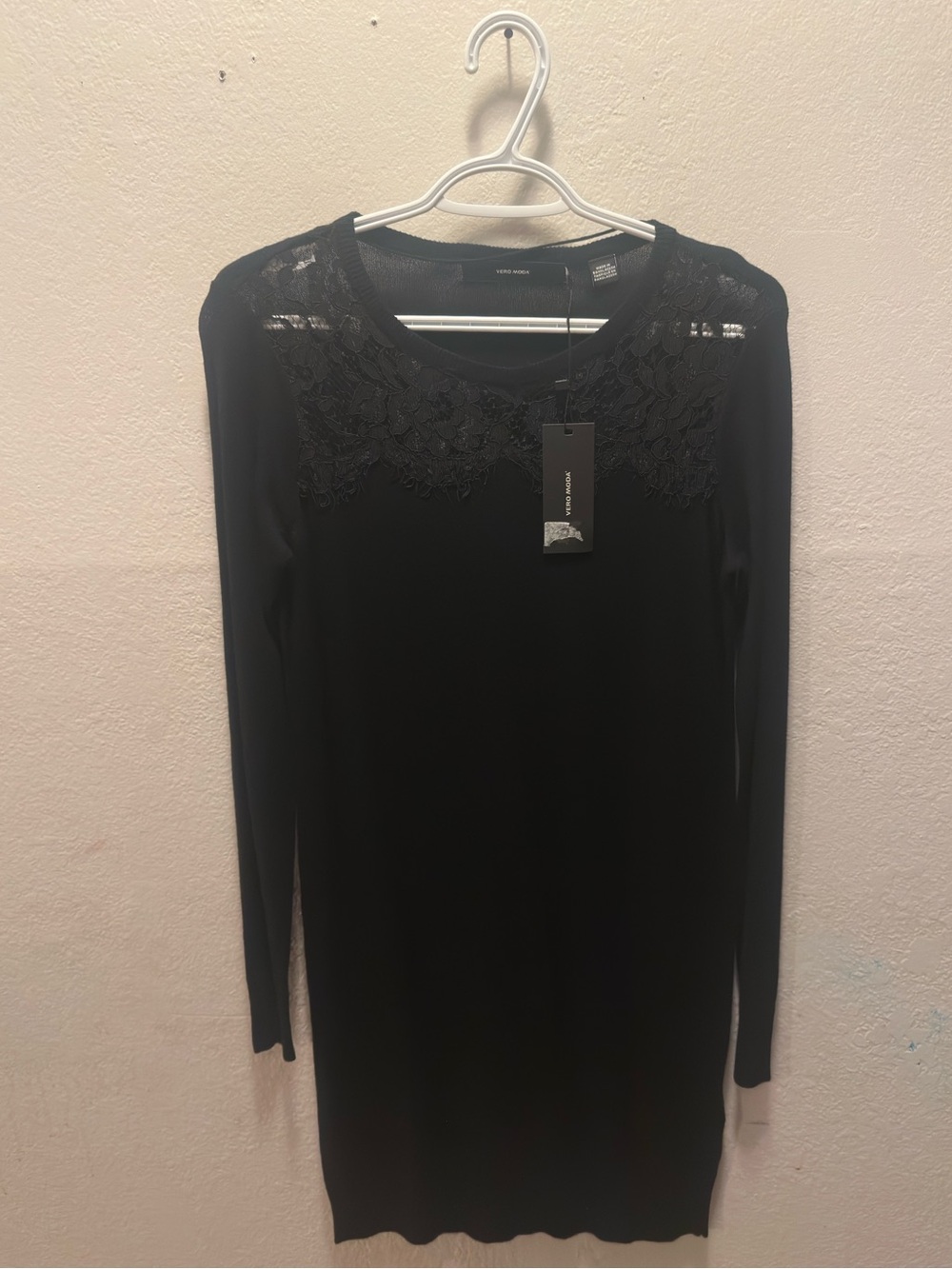 Vero Moda Black Long-Sleeve Dress with Lace Yoke